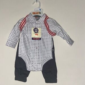 DDG Baby 2pc Collared Bodysuit/ Suspender Pants Outfit Set size 0-3 months